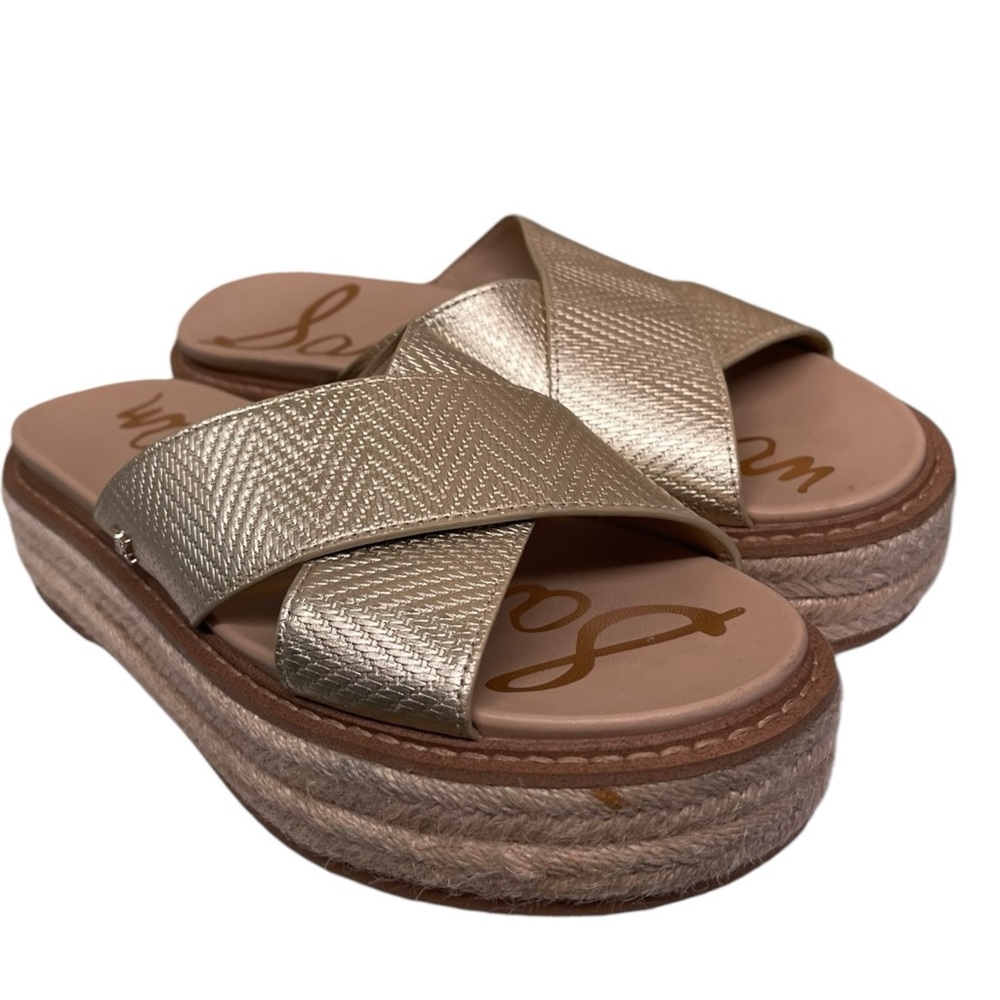 SAM EDELMAN Korina Slide Sandal Gold Wedge Espadrille Shoe Size 6